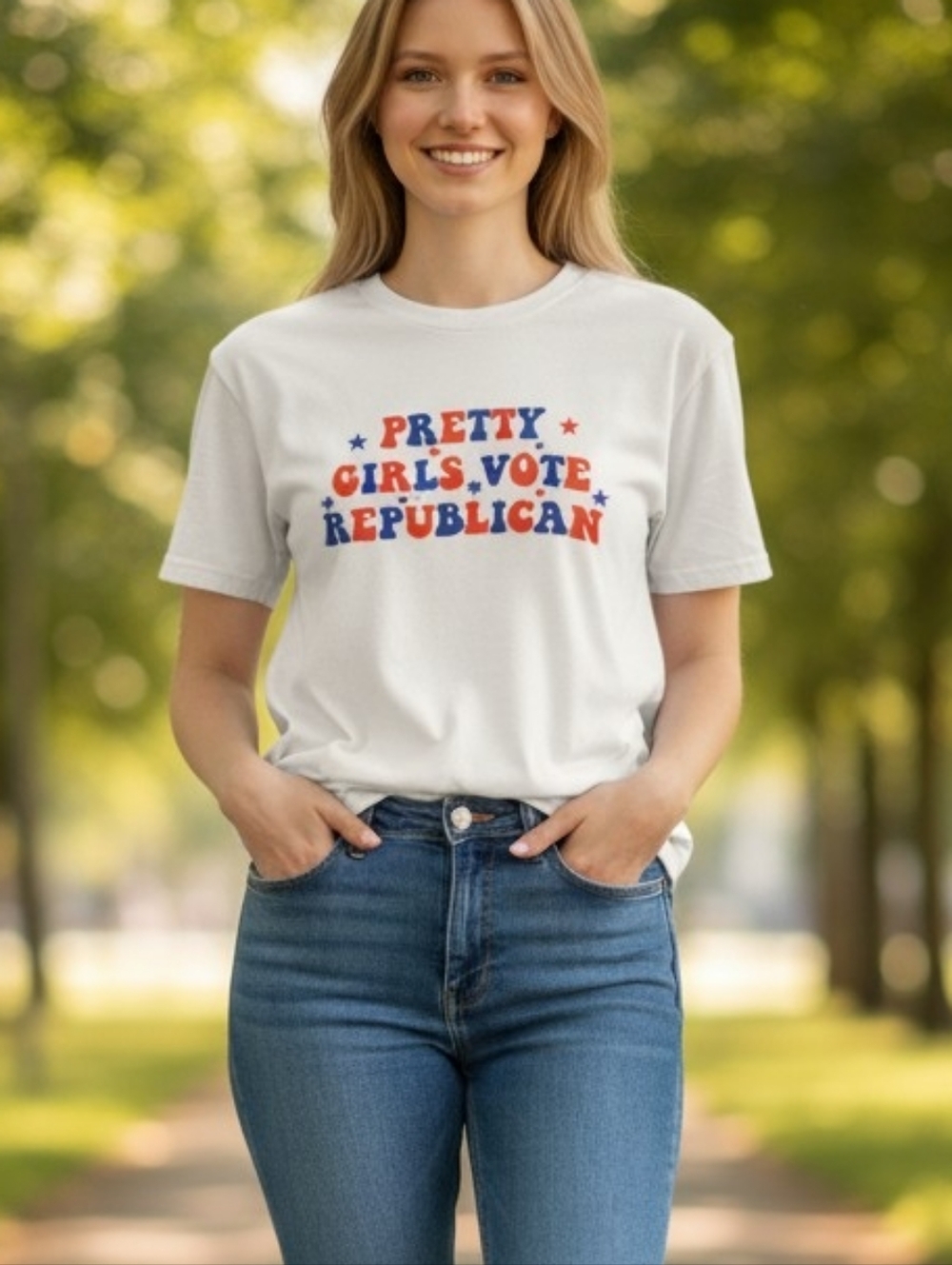 NWOT Pretty Girls Vote Republican White Graphic Tee Size Medium